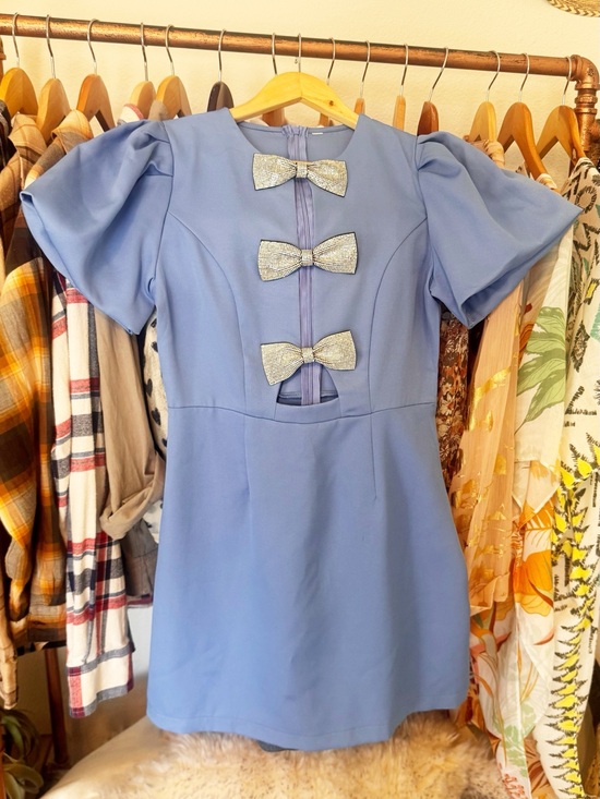 Dresses & Skirts - Blue Mini Dress with Sparkle Bow Accents